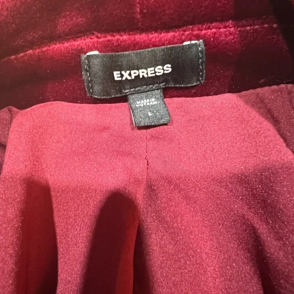 Express Red-Burgundy Velvet Sophisticated Double-Breasted Blazer Large